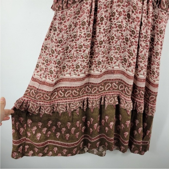 Faherty Bonita Block Paisley Floral Tiered Ruffle V Neck Midi Prairie Dress - Picture 5 of 8